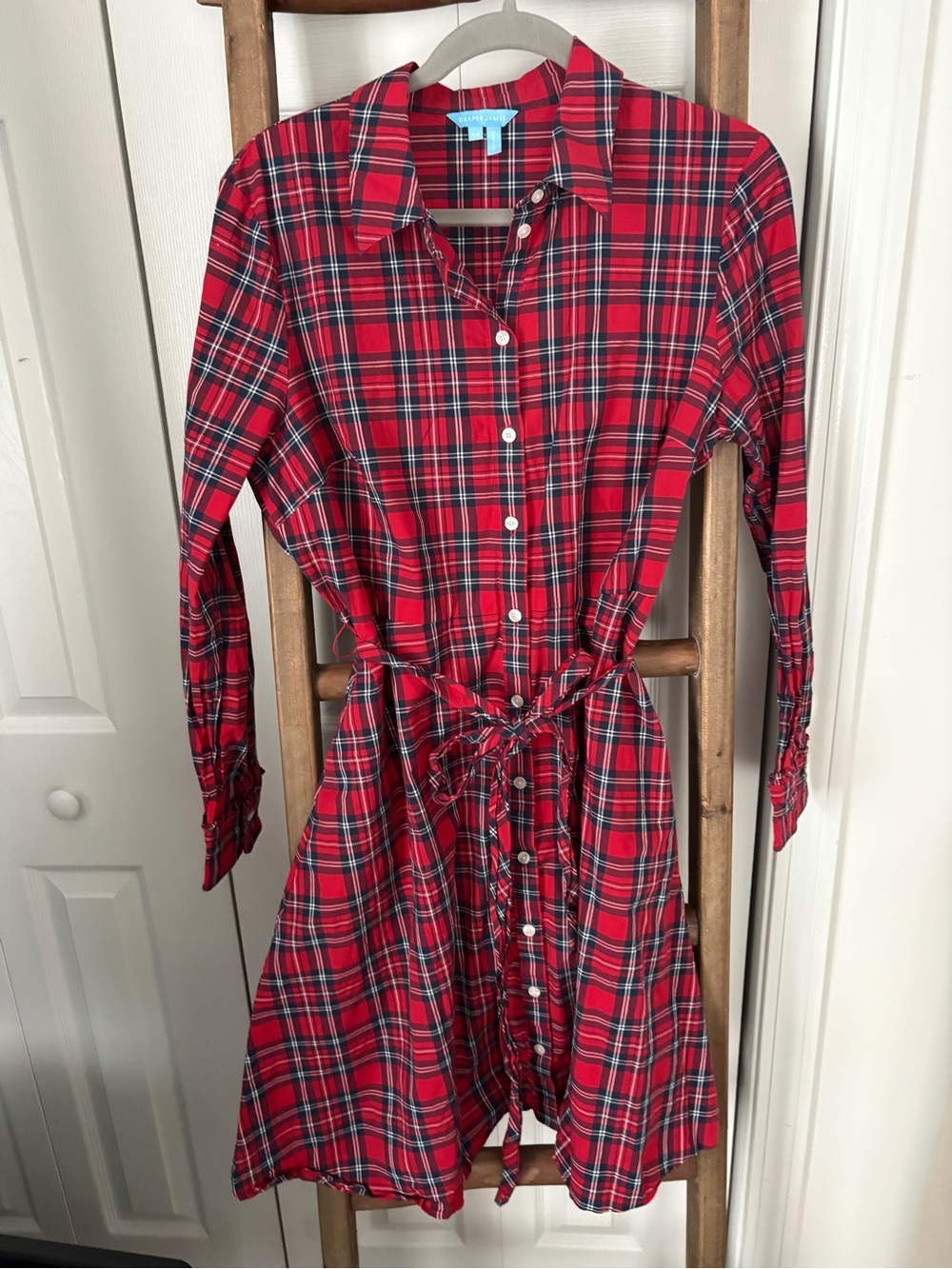Draper James Red Plaid Long-Sleeve Shirt Dress